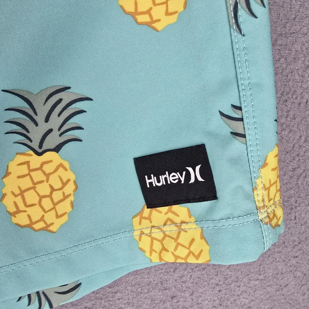 Hurley Swim Trunks Shorts Mens 2XL Blue‎ Pineapple Print Drawstring Quick Dry